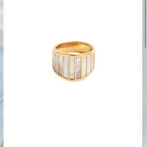 Baltic Born Gold Tone Ring with White Inlay Panels